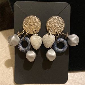 Silver blue and freshwater pearl accents earrings.